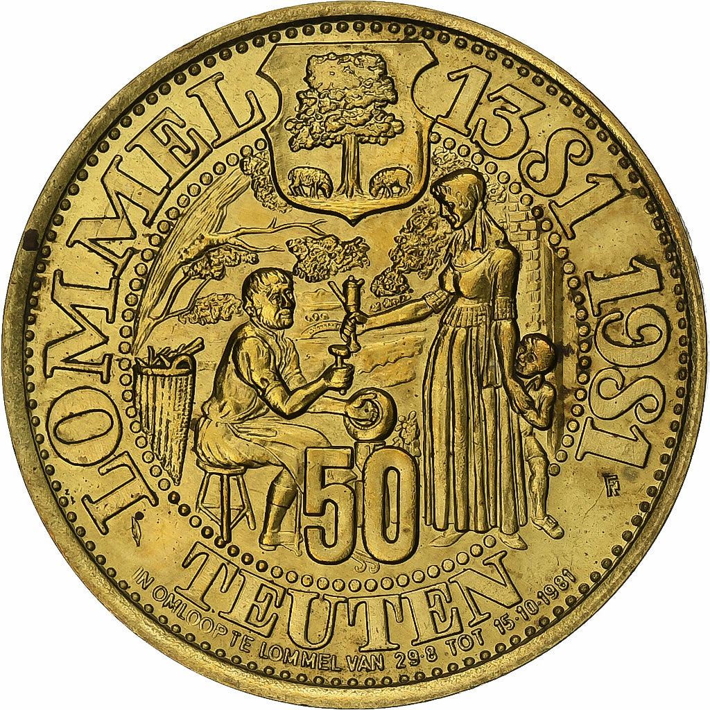 Belgio, ficha, 50 Teuten - Lommel, 1981, Acciaio placcato ottone, BB