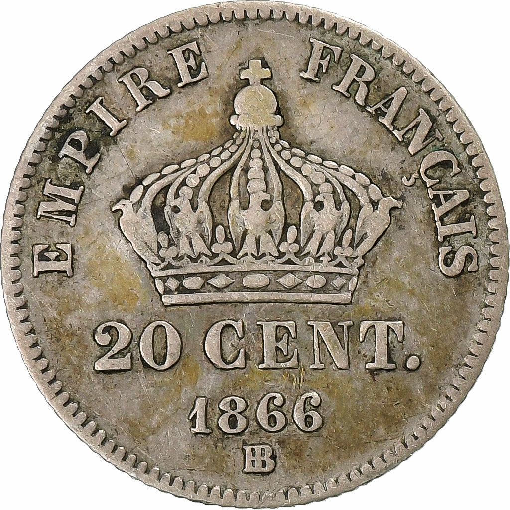 France, Napoleon III, 20 Centimes, 1866, Strasbourg, Silver, EF(40-45)