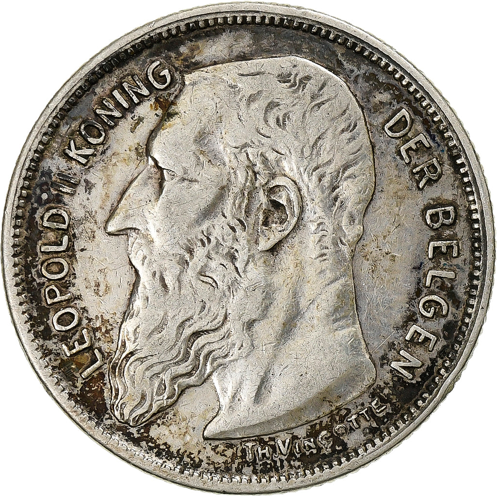 Belgium, Leopold II, 2 Frank, 1909, Brussels, Silver, EF(40-45), KM:59