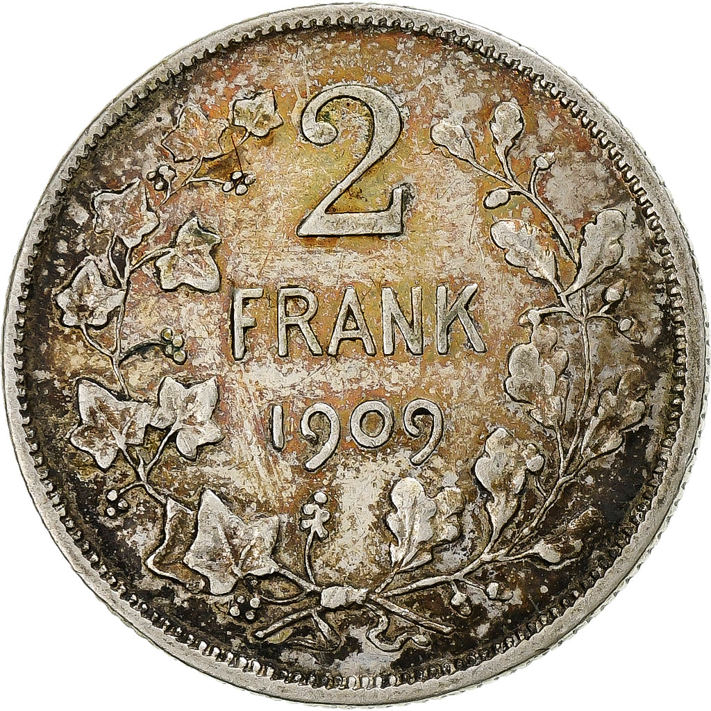 Belgium, Leopold II, 2 Frank, 1909, Brussels, Silver, EF(40-45), KM:59