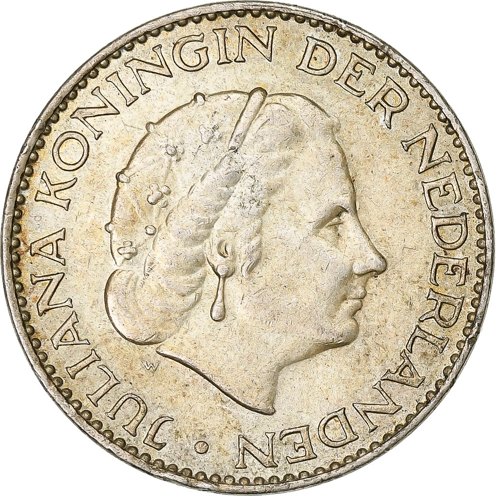 Nederland, Juliana, 1 Gulden, 1958, Zilver, ZF, KM:184