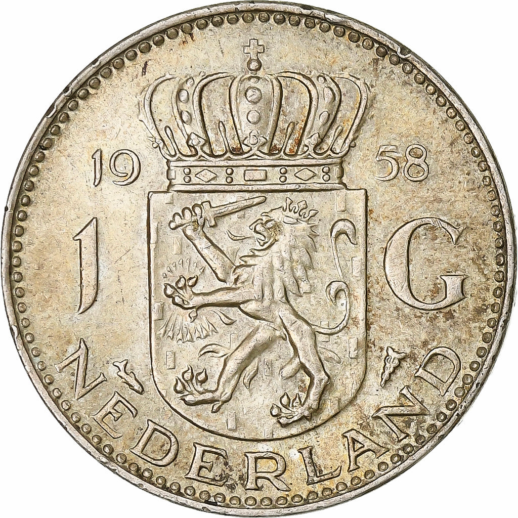 Nederland, Juliana, 1 Gulden, 1958, Zilver, ZF, KM:184
