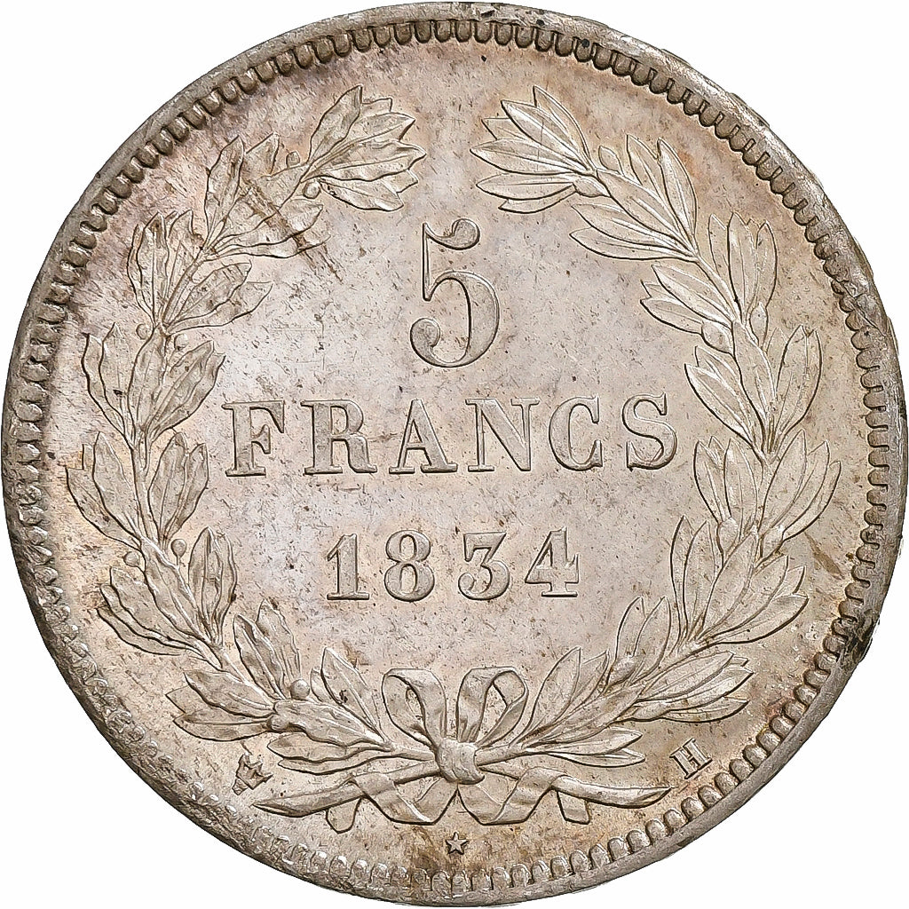 Frankreich, Louis Philippe I, 5 Francs, 1834, La Rochelle, Silber, SS+