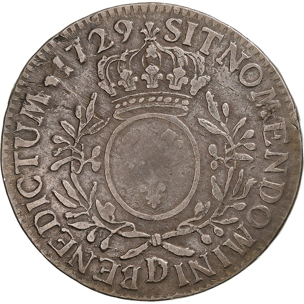 France, Louis XV, Ecu aux branches d'olivier, 1729, Lyon, Silver, VF(20-25)
