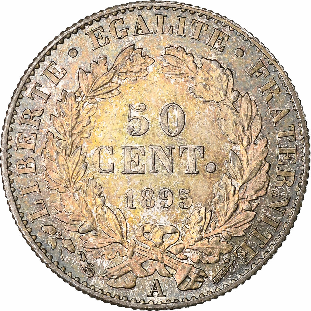 Francja, 50 Centimes, Cérès, 1895, Paris, Srebro, AU(55-58), Gadoury:419a