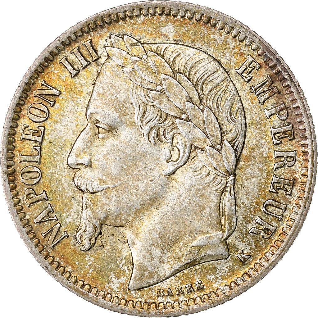 Frankrijk, Napoleon III, 1 Franc, 1867, Bordeaux, Zilver, ZF+, Gadoury:463