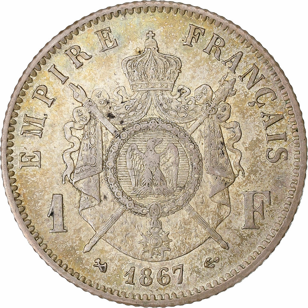 Frankrijk, Napoleon III, 1 Franc, 1867, Bordeaux, Zilver, ZF+, Gadoury:463