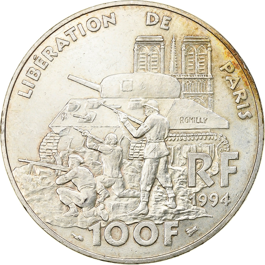 Frankrijk, 100 Francs, Libération de Paris, 1994, Zilver, ZF+, KM:1045.1