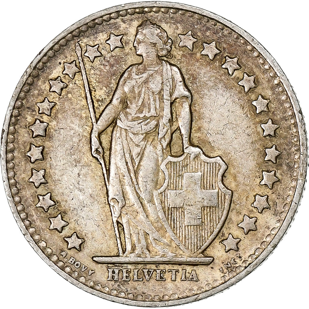 Szwajcaria, 1/2 Franc, Helvetia, 1948, Bern, Srebro, AU(55-58), KM:23
