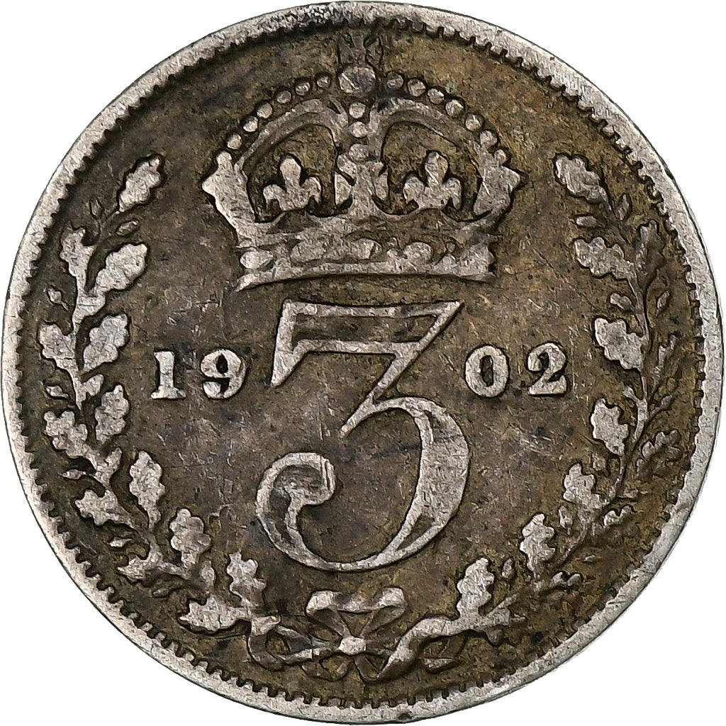 Grã-Bretanha, Edward VII, 3 Pence, 1902, Prata, EF(40-45), KM:797