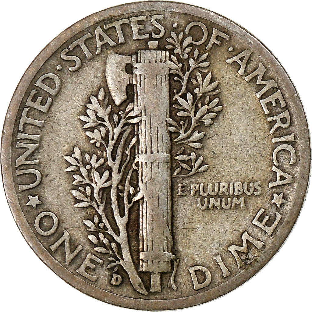 USA, Dime, Mercury, 1943, Denver, Srebro, EF(40-45), KM:140