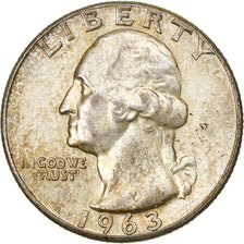 United States, Washington Quarter, 1963, Philadelphia, Silver, EF(40-45), KM:164