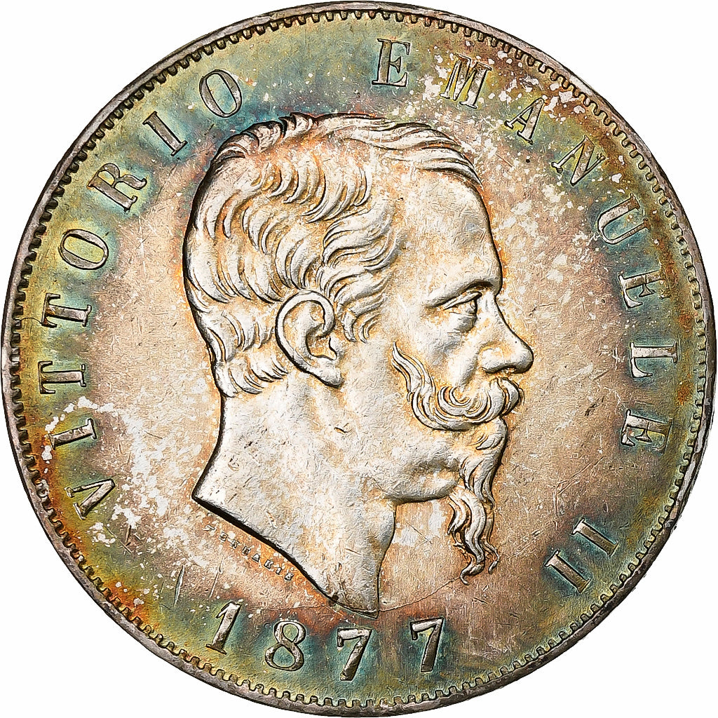 Italie, Vittorio Emanuele II, 5 Lire, 1877, Rome, Argent, TTB+, KM:8