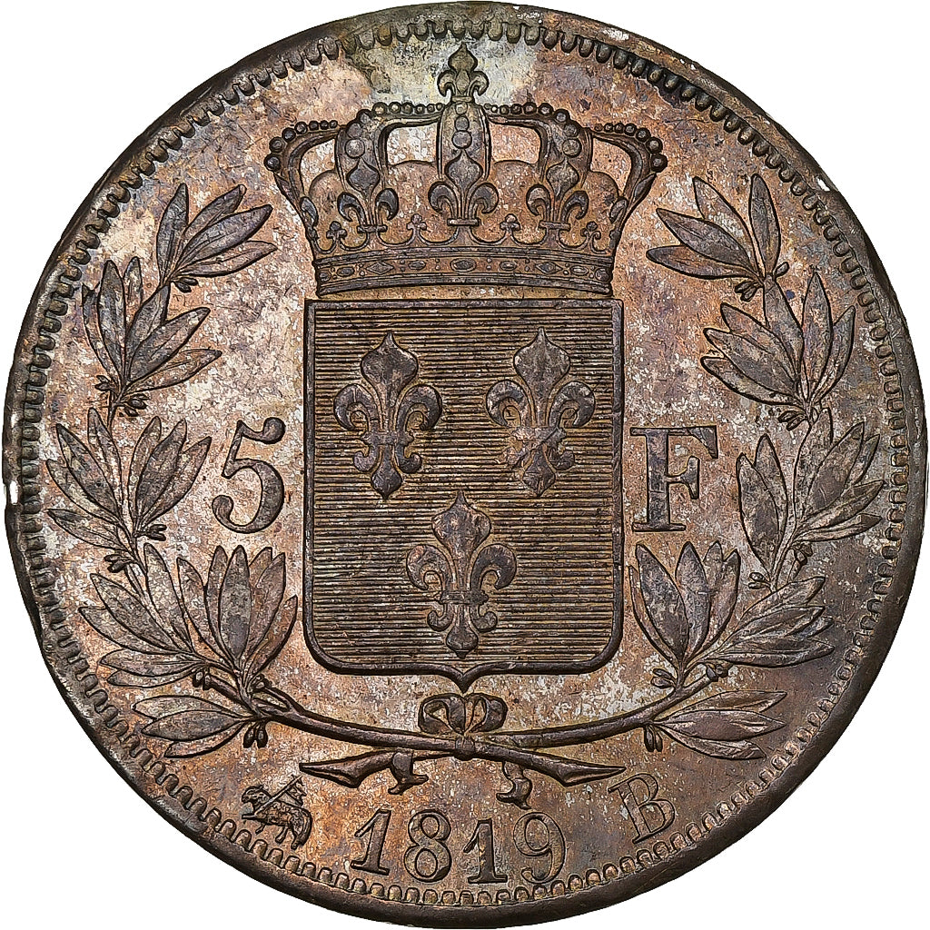 France, Louis XVIII, 5 Francs, 1819, Rouen, Silver, EF(40-45), KM:711