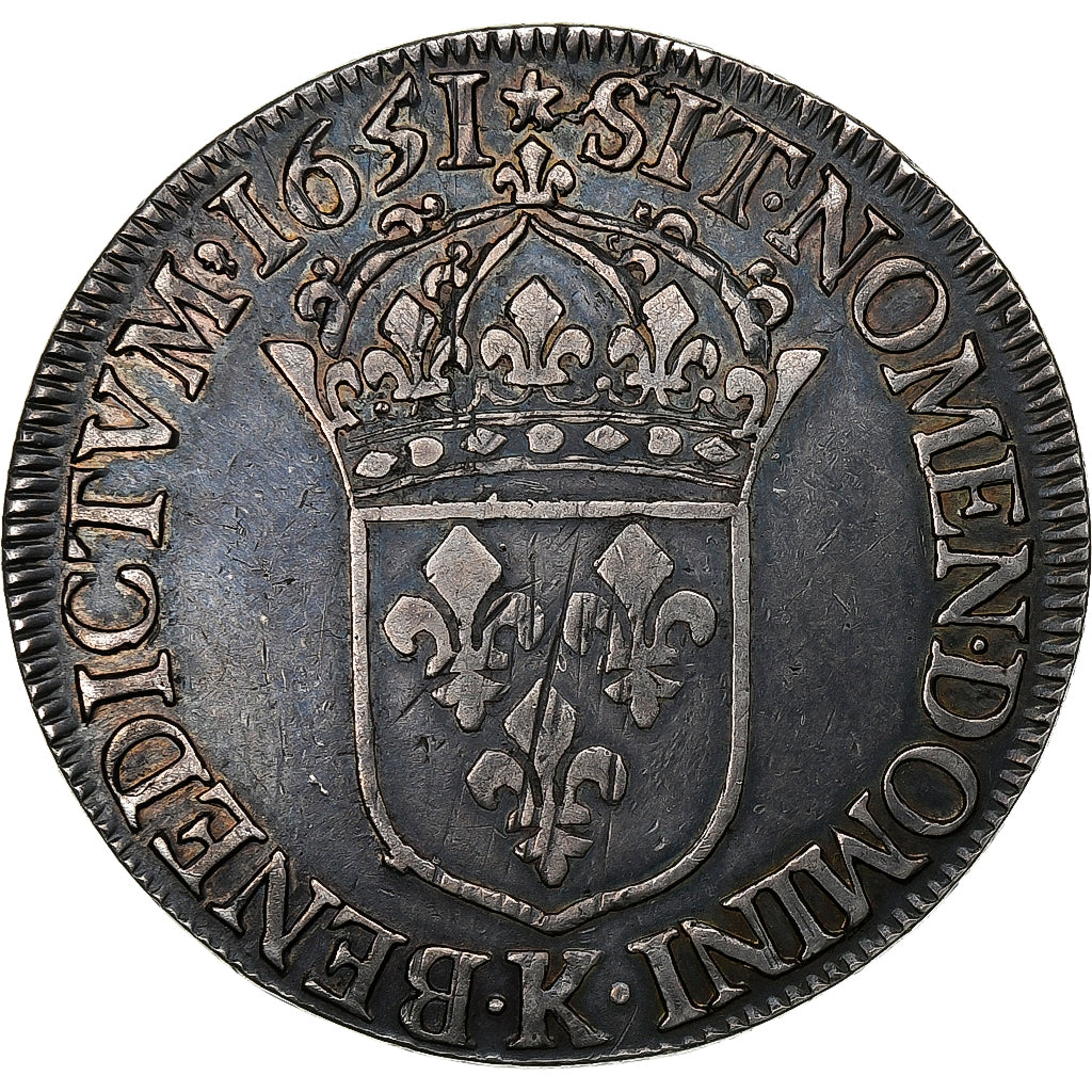 França, Louis XIV, Écu à la mèche longue, 1651, Bordeaux, Prata, EF(40-45)