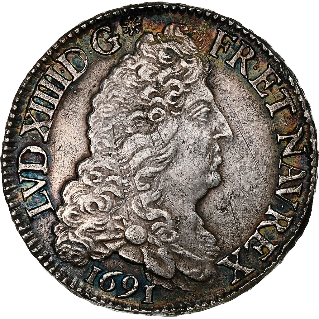 Frankrijk, Louis XIV, 1/2 Écu aux 8 L, 1691, Paris, Zilver, ZF, Gadoury:184