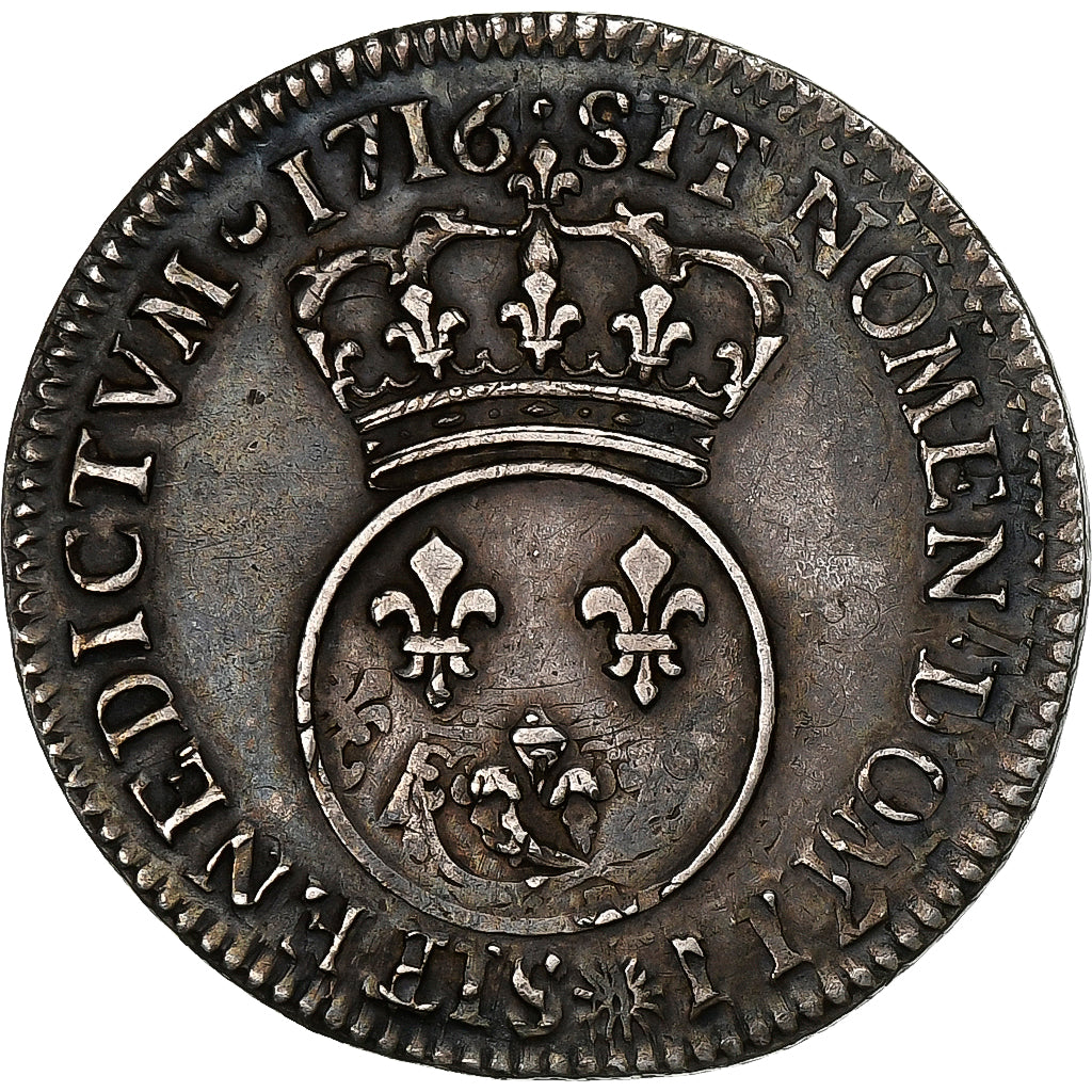 Francia, Louis XV, 1/4 Ecu Vertugadin, 1716, Bourges, réformé, Plata, MBC+