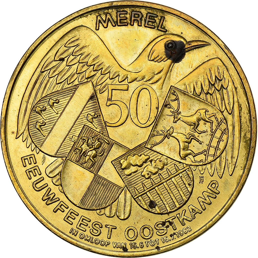 België, Token, 50 Merel - Oostkamp, 1982, Brass plated steel, ZF