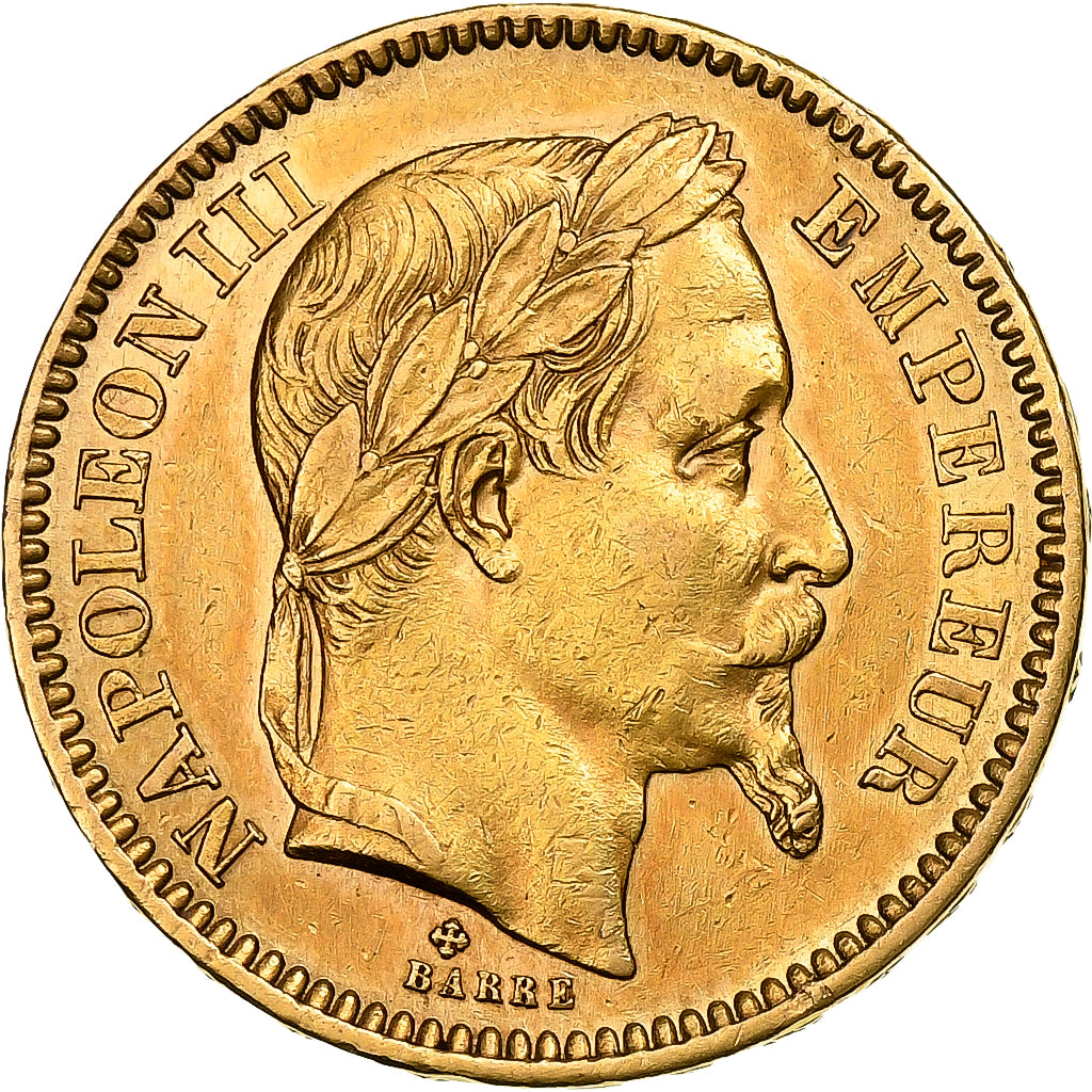 Francja, Napoleon III, 20 Francs, 1864, Strasbourg, Złoto, EF(40-45), KM:801