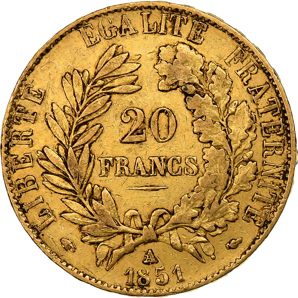 France, 20 Francs, Cérès, 1851, Paris, Gold, EF(40-45), KM:762