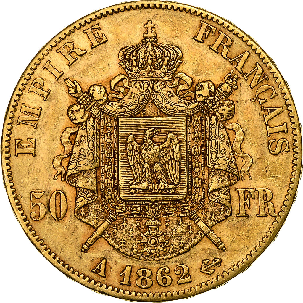 Francia, Napoleon III, 50 Francs, 1862, Paris, Oro, MBC, KM:804
