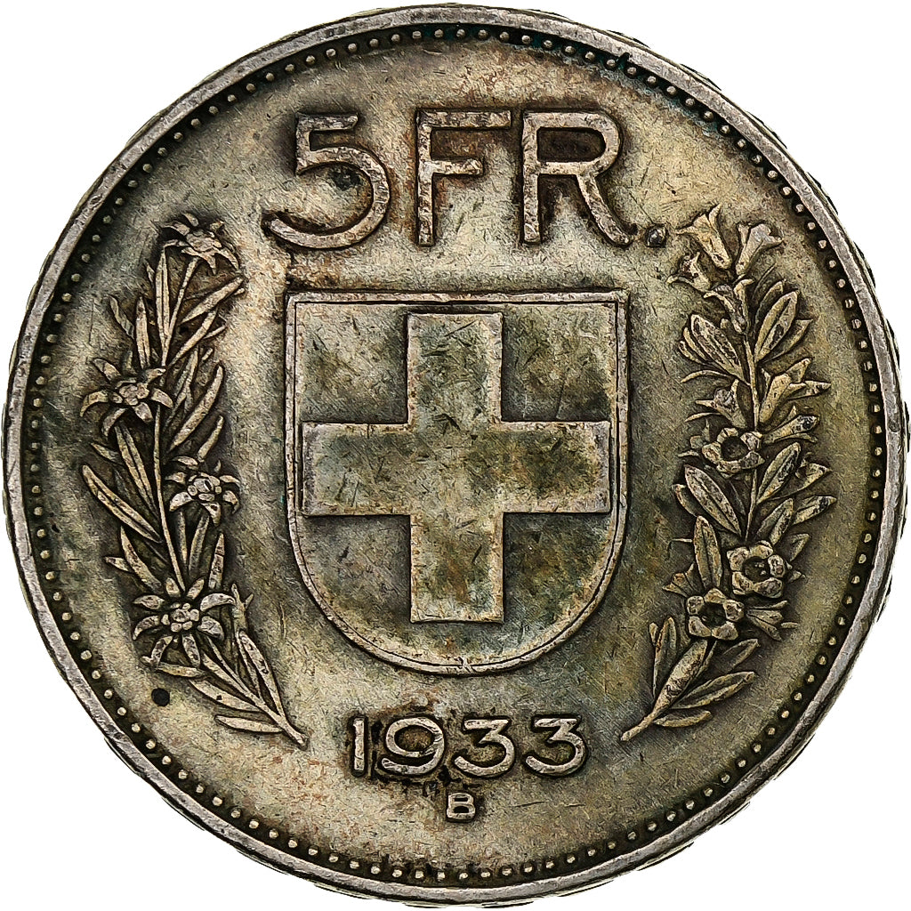 Switzerland, 5 Francs, 1933, Bern, Silver, AU(50-53), KM:40