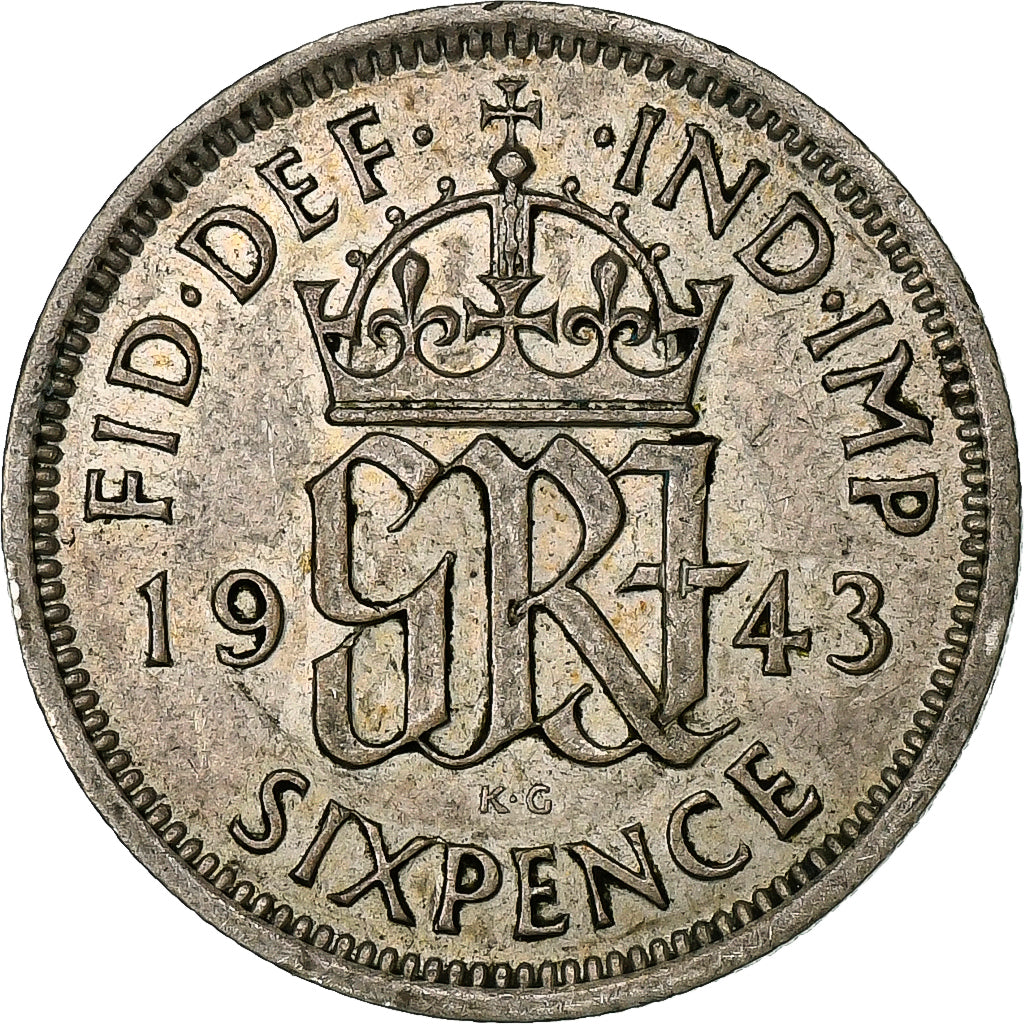 Gran Bretagna, George VI, 6 Pence, 1943, London, Argento, BB, KM:852