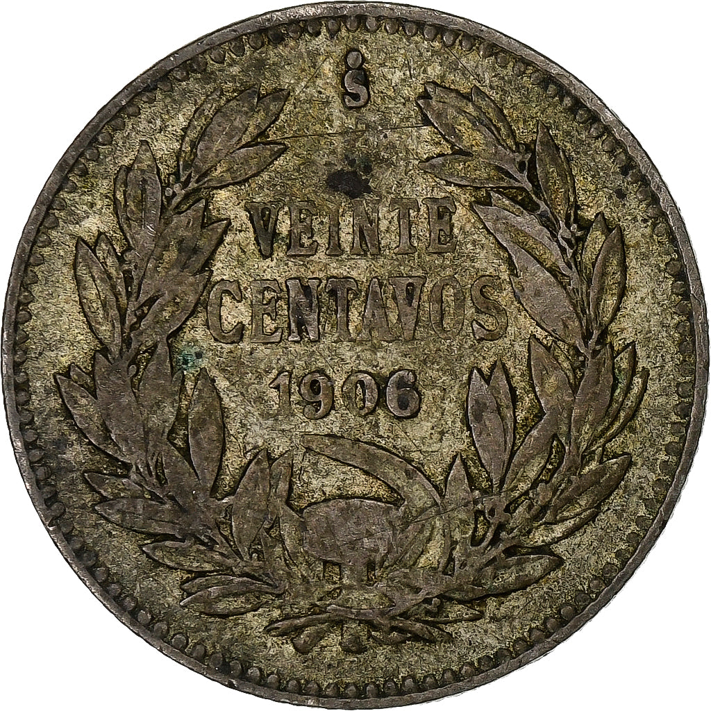 Chile, 20 Centavos, 1906, Santiago, Silver, VF(30-35), KM:151.2