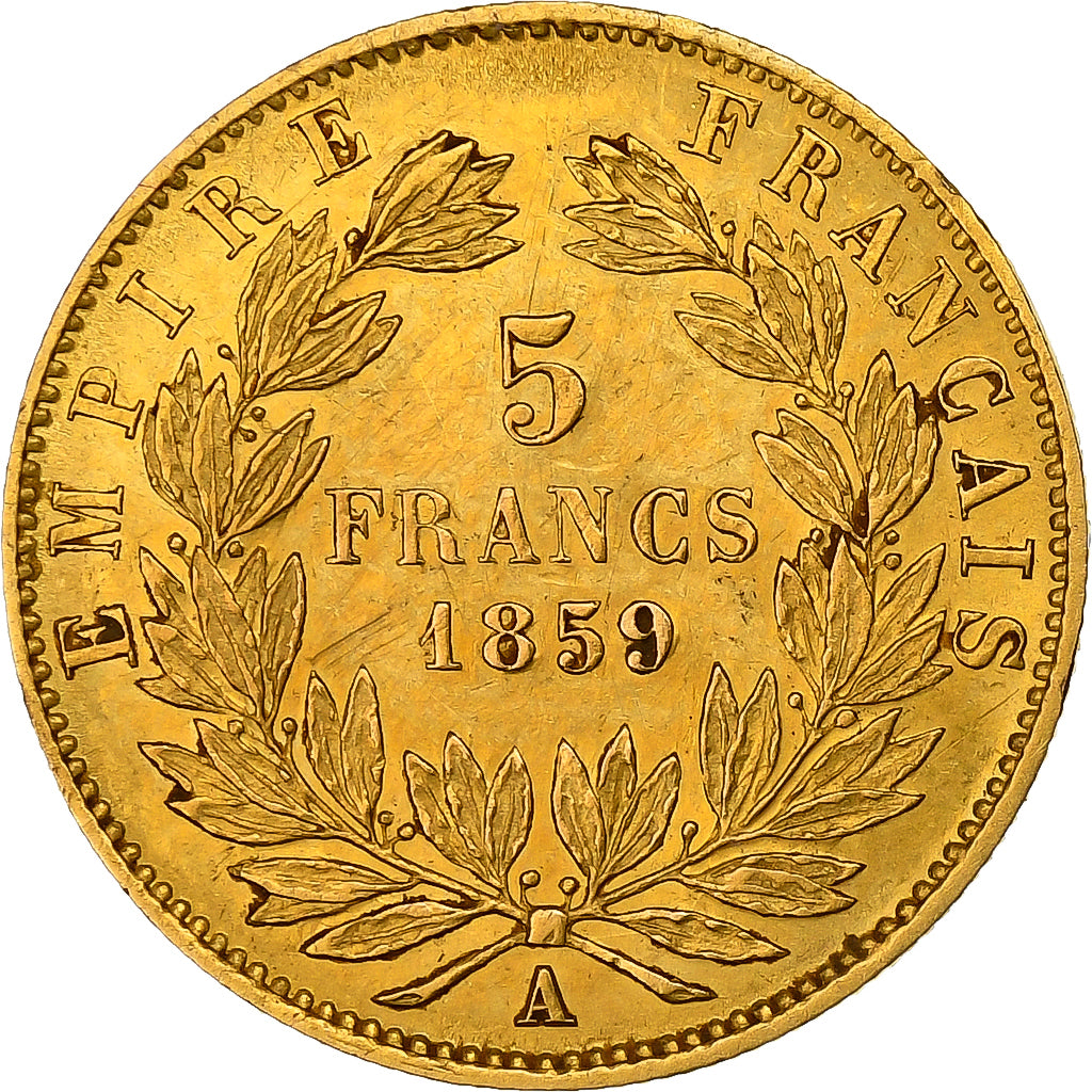 Francja, Napoleon III, 5 Francs, 1859, Paris, Złoto, EF(40-45), Gadoury:1001