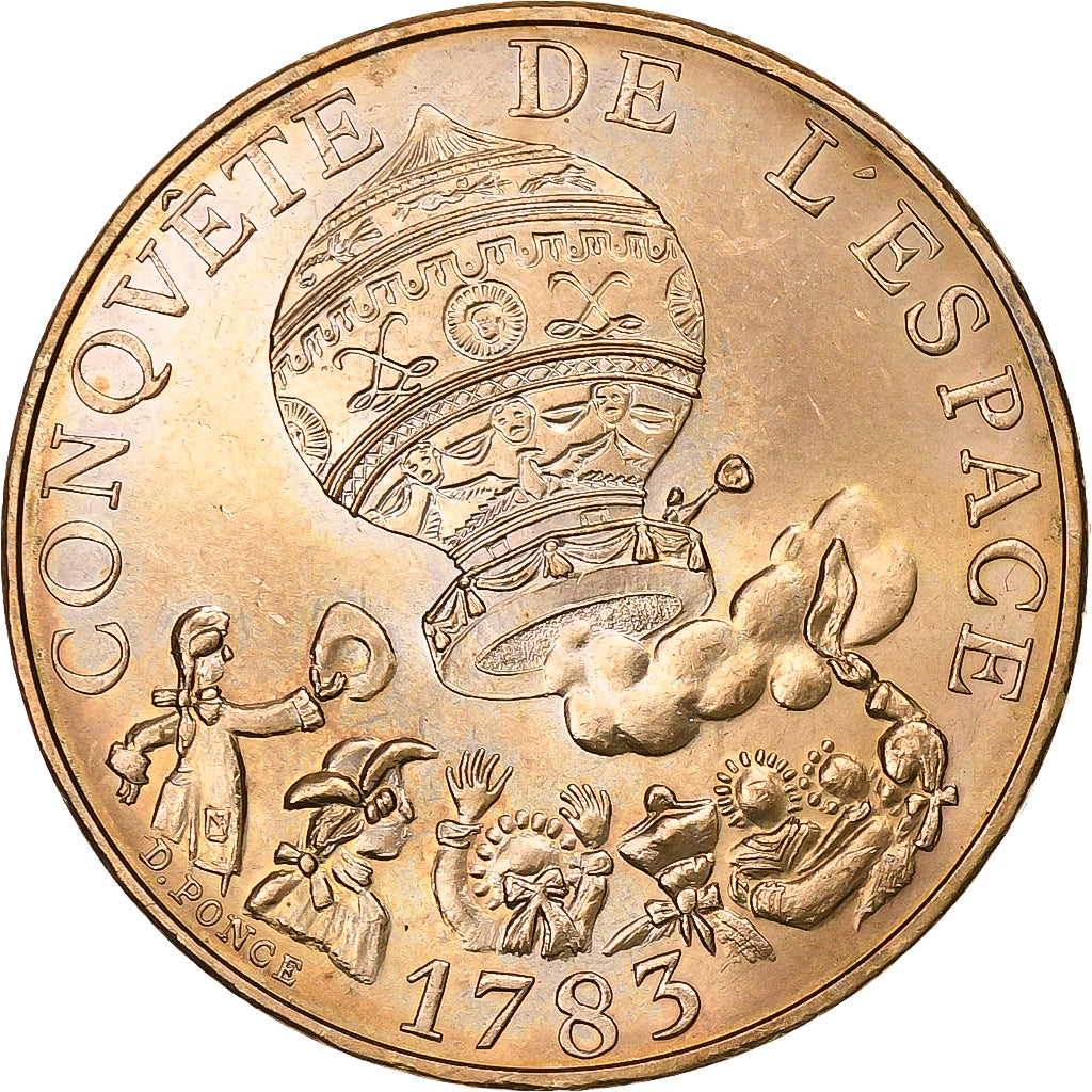 França, 10 Francs, Conquête de l'espace, 1983, Tranche A, Cobre-níquel