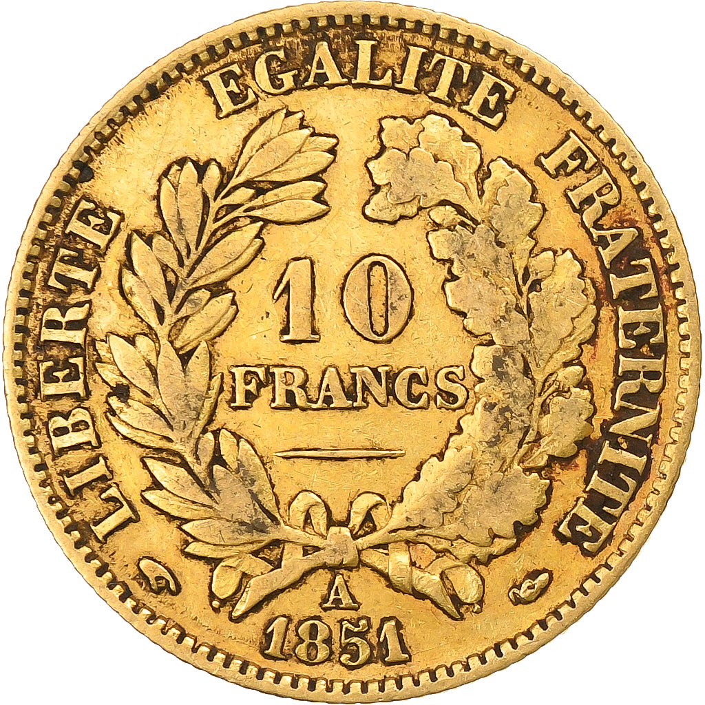Francia, 10 Francs, Cérès, 1851, Paris, Oro, MBC, Gadoury:1012, KM:770