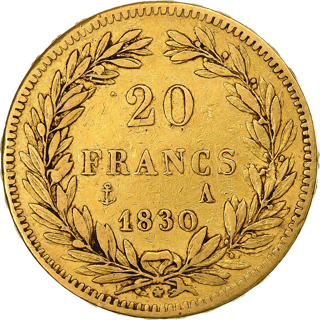Francja, Louis-Philippe, 20 Francs, 1830, Paris, Złoto, EF(40-45), KM:746