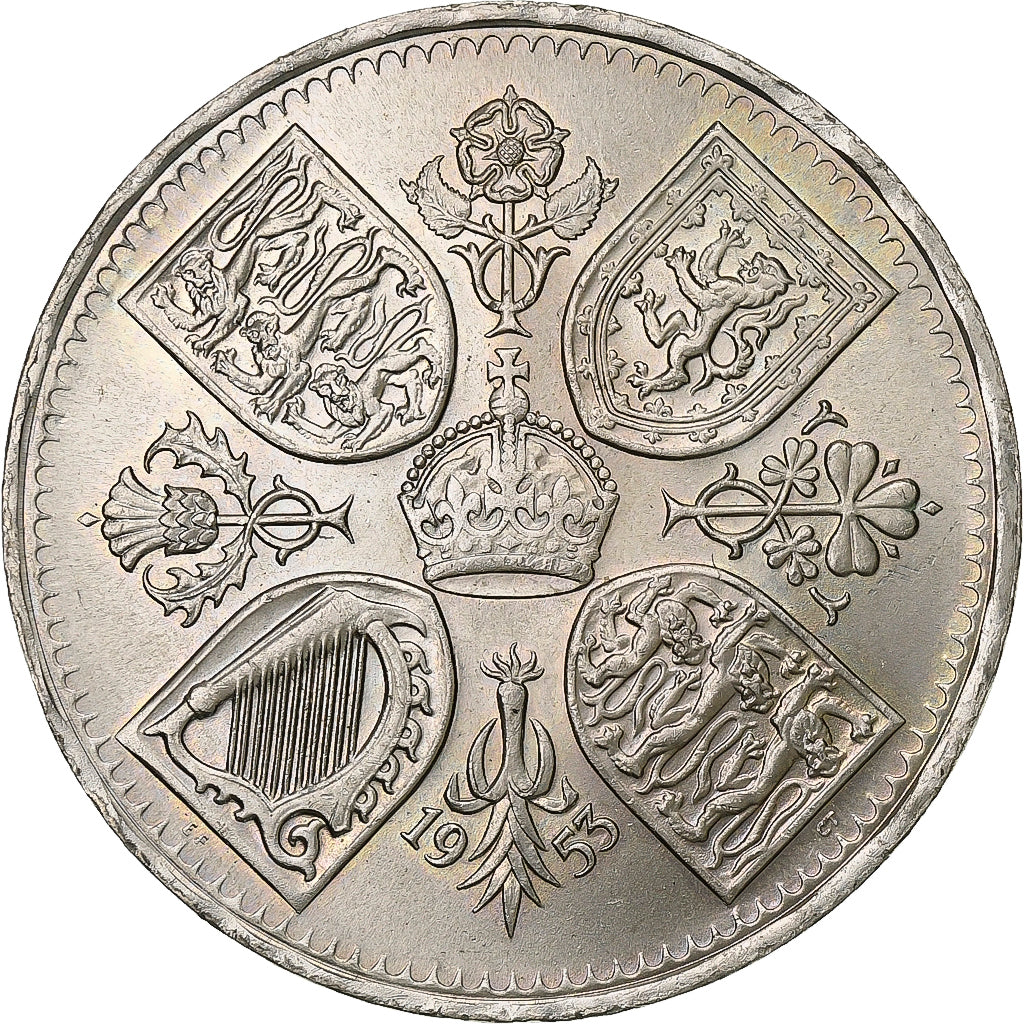 Großbritannien, Elizabeth II, 5 Shillings, 1953, Kupfer-Nickel, VZ, KM:894