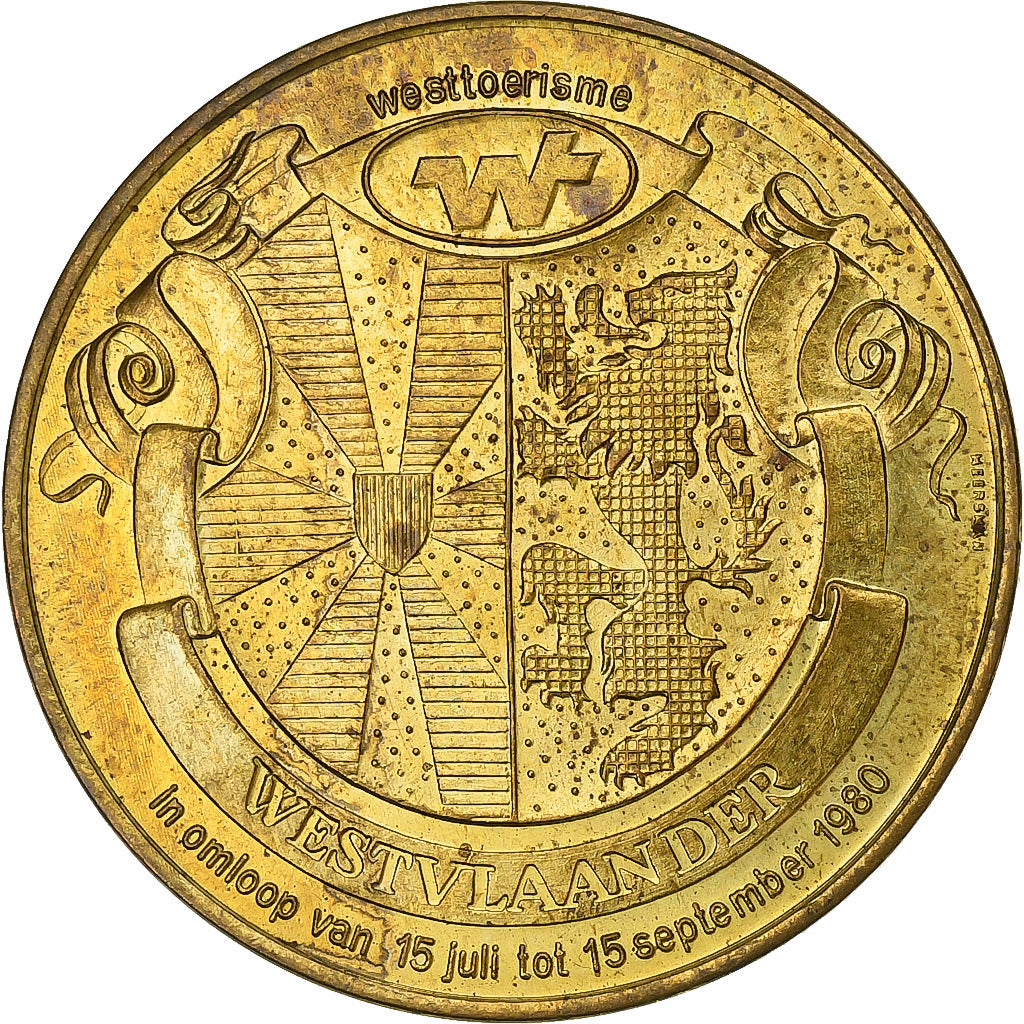 België, Token, 25 Westvlaander, 1980, Brass plated steel, PR
