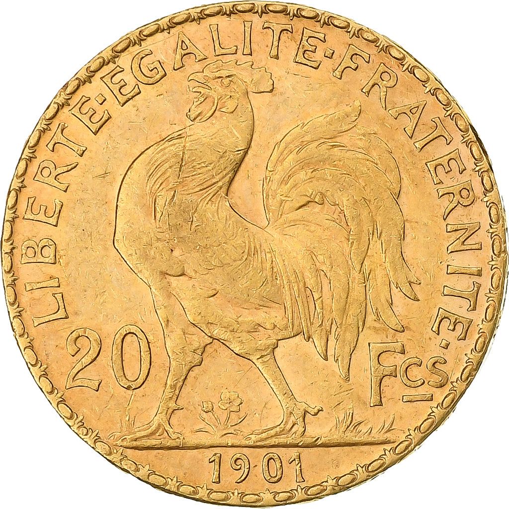 Frankrijk, 20 Francs, Marianne Coq, 1901, Goud, PR, KM:847