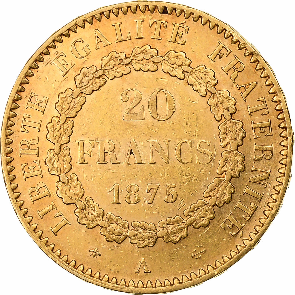 Francia, 20 Francs, Génie, 1875, Paris, Oro, MBC, Gadoury:1063, KM:825