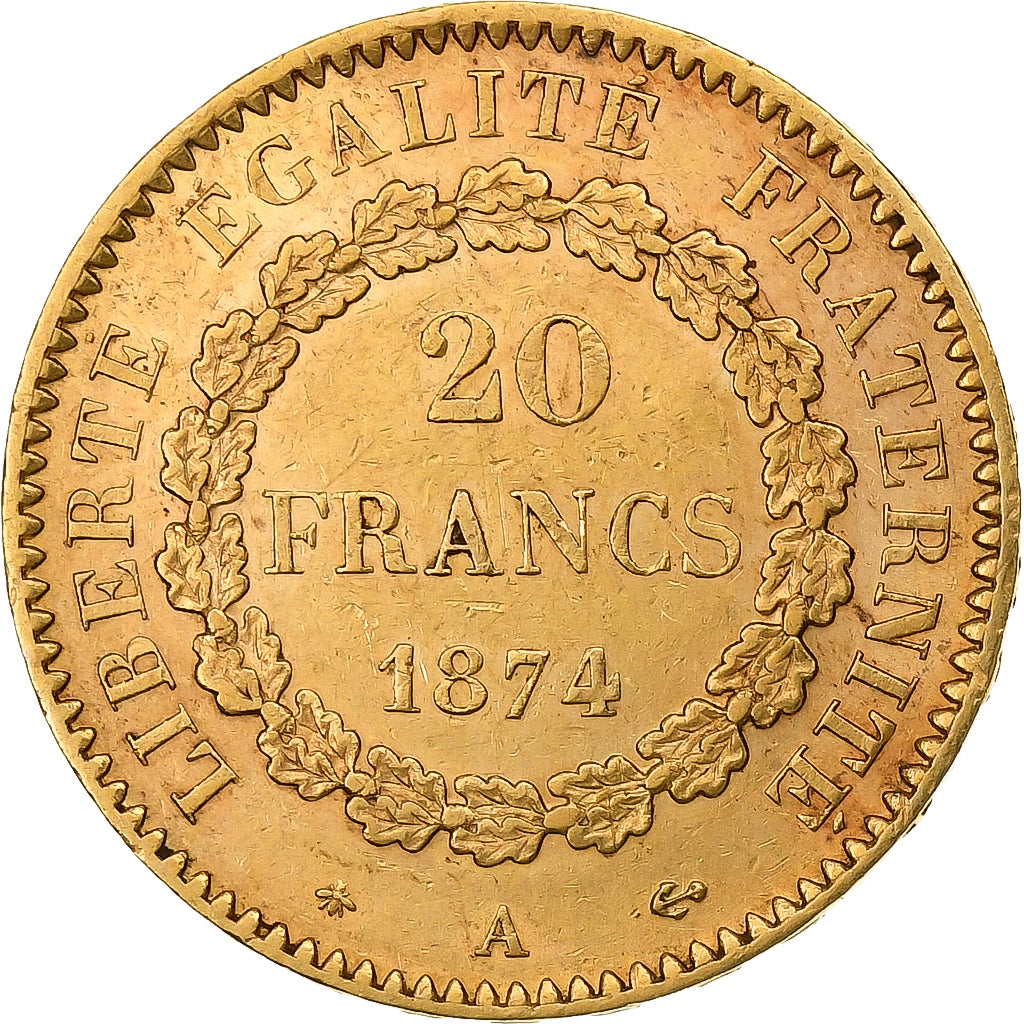 Frankrijk, 20 Francs, Génie, 1874, Paris, Goud, ZF, Gadoury:1063, KM:825