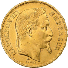 Frankrijk, Napoleon III, 20 Francs, 1869, Paris, Goud, ZF, Gadoury:1062, KM:801