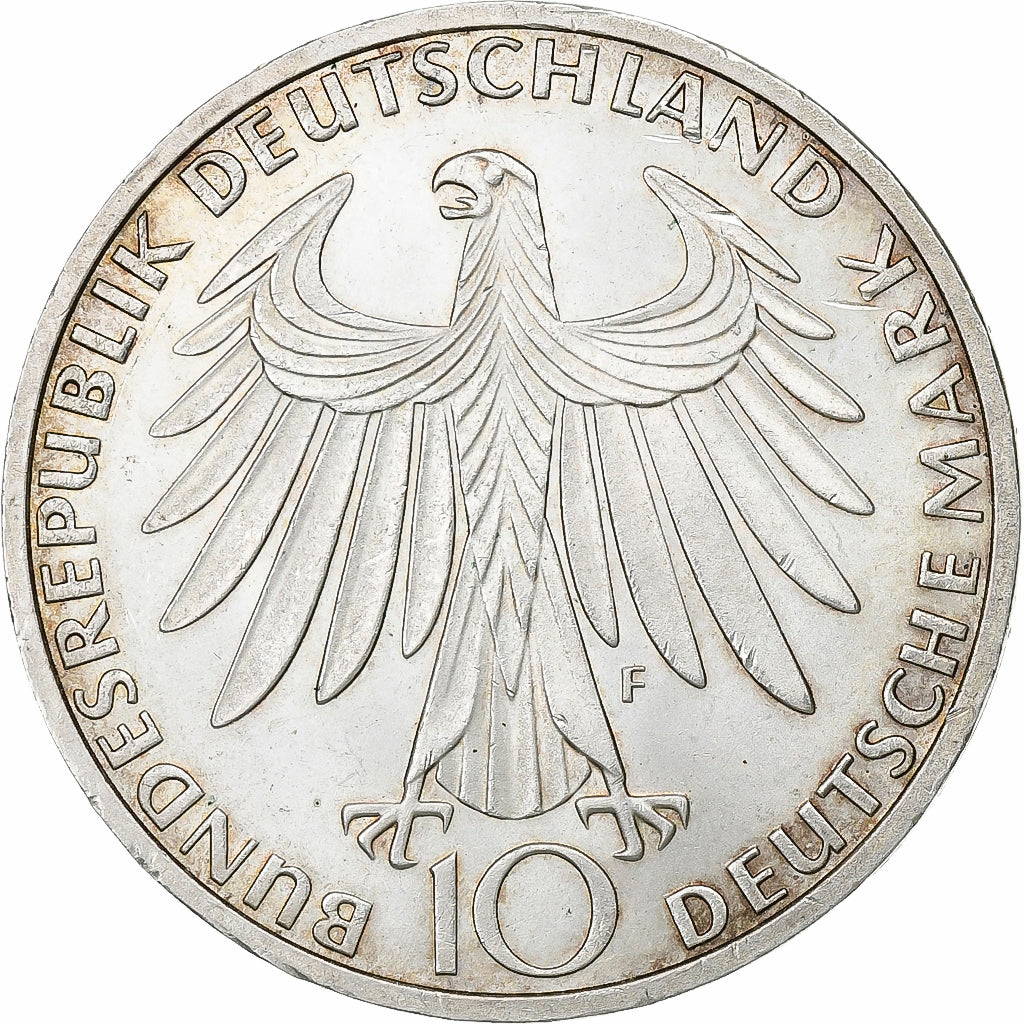 Niemcy, 10 Mark, Munich Olympics, 1972, Stuttgart, Srebro, AU(55-58), KM:132
