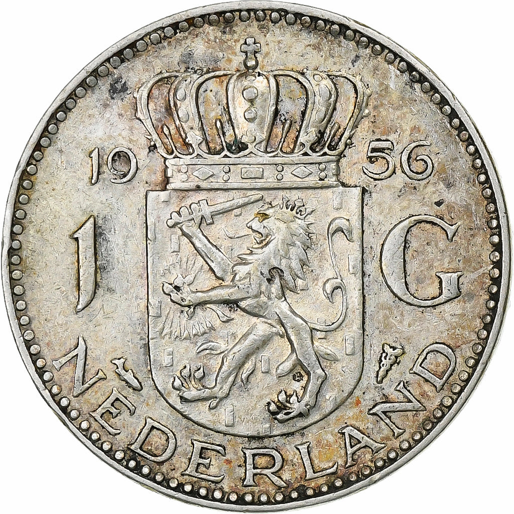 Netherlands, Juliana, 1 Gulden, 1956, Silver, EF(40-45), KM:184