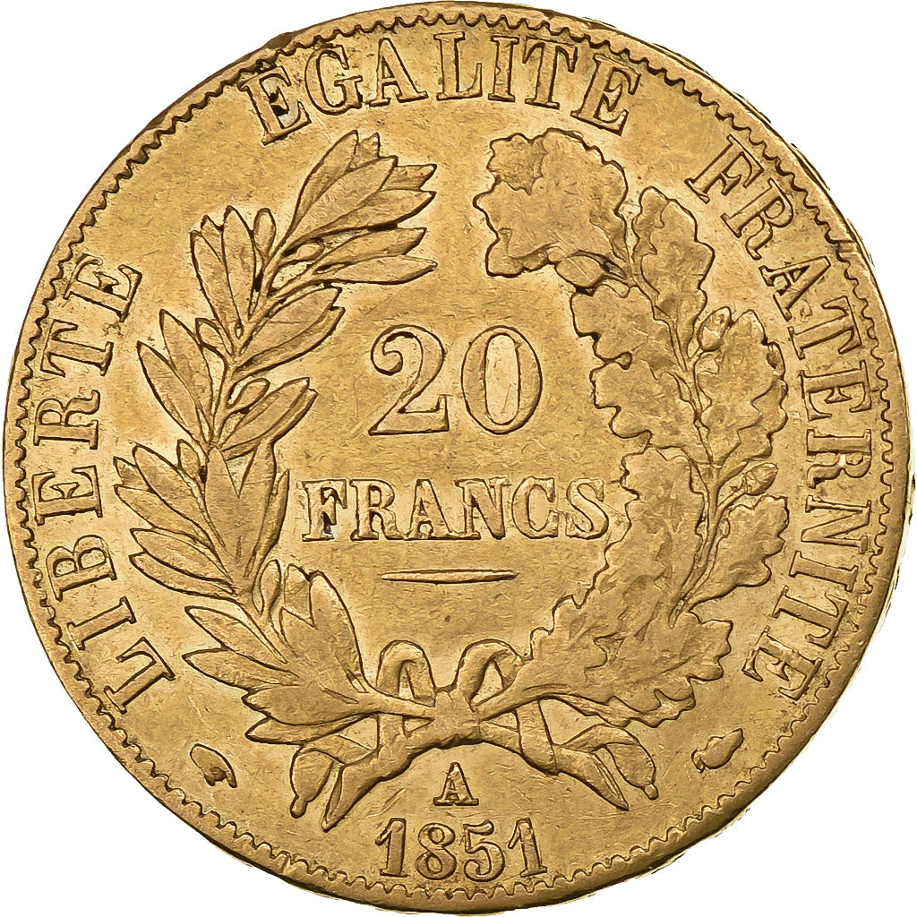 France, 20 Francs, Cérès, 1851, Paris, Gold, EF(40-45), KM:762