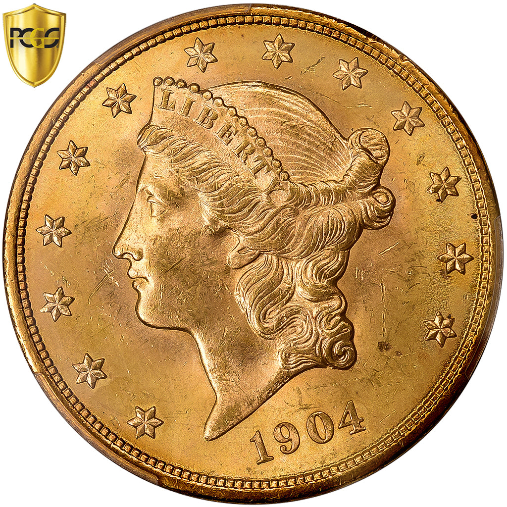 Stati Uniti, 20 Dollars, Liberty Head, 1904, Philadelphia, Oro, PCGS, MS64