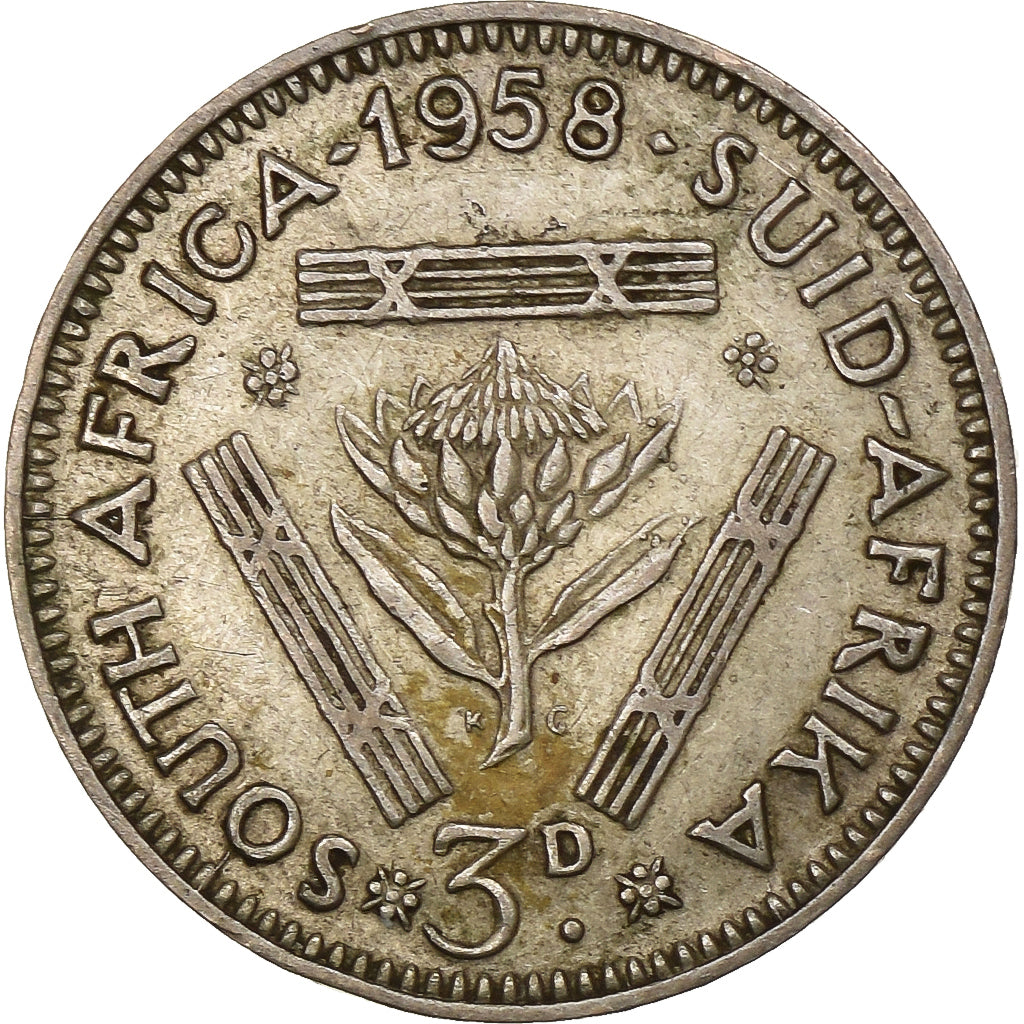 Sudáfrica, Elizabeth II, 3 Pence, 1958, Pretoria, Plata, MBC, KM:47