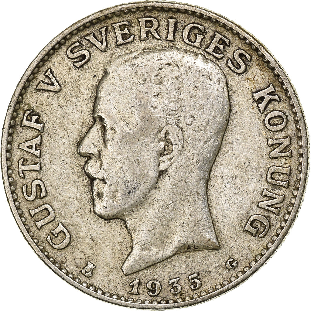 Zweden, Gustaf V, 1 Krona, 1935, Zilver, ZF, KM:786.1