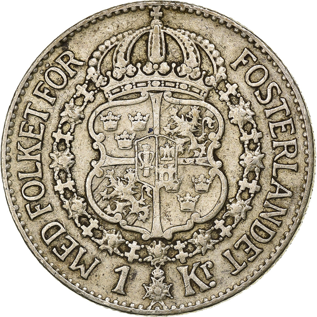 Zweden, Gustaf V, 1 Krona, 1935, Zilver, ZF, KM:786.1