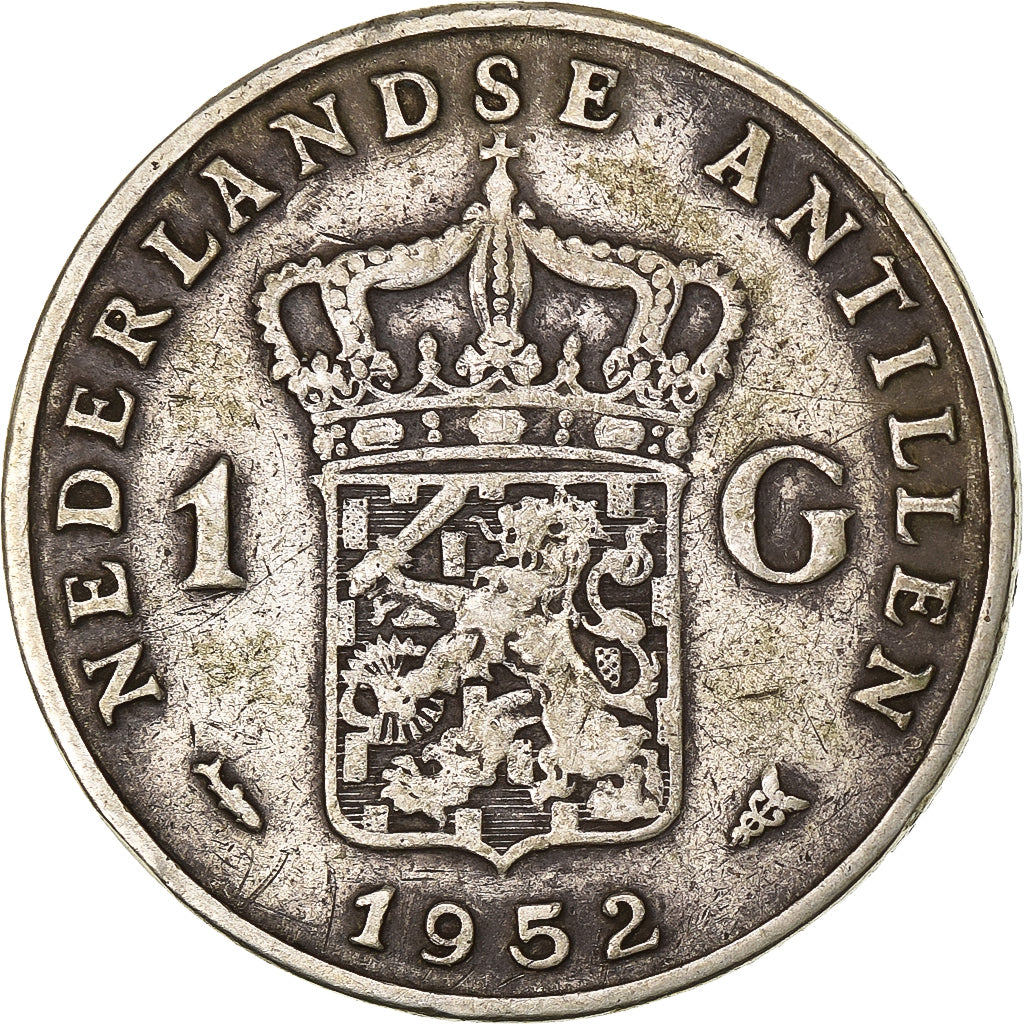 Nederlandse Antillen, Juliana, 1 Gulden, 1952, Zilver, ZF