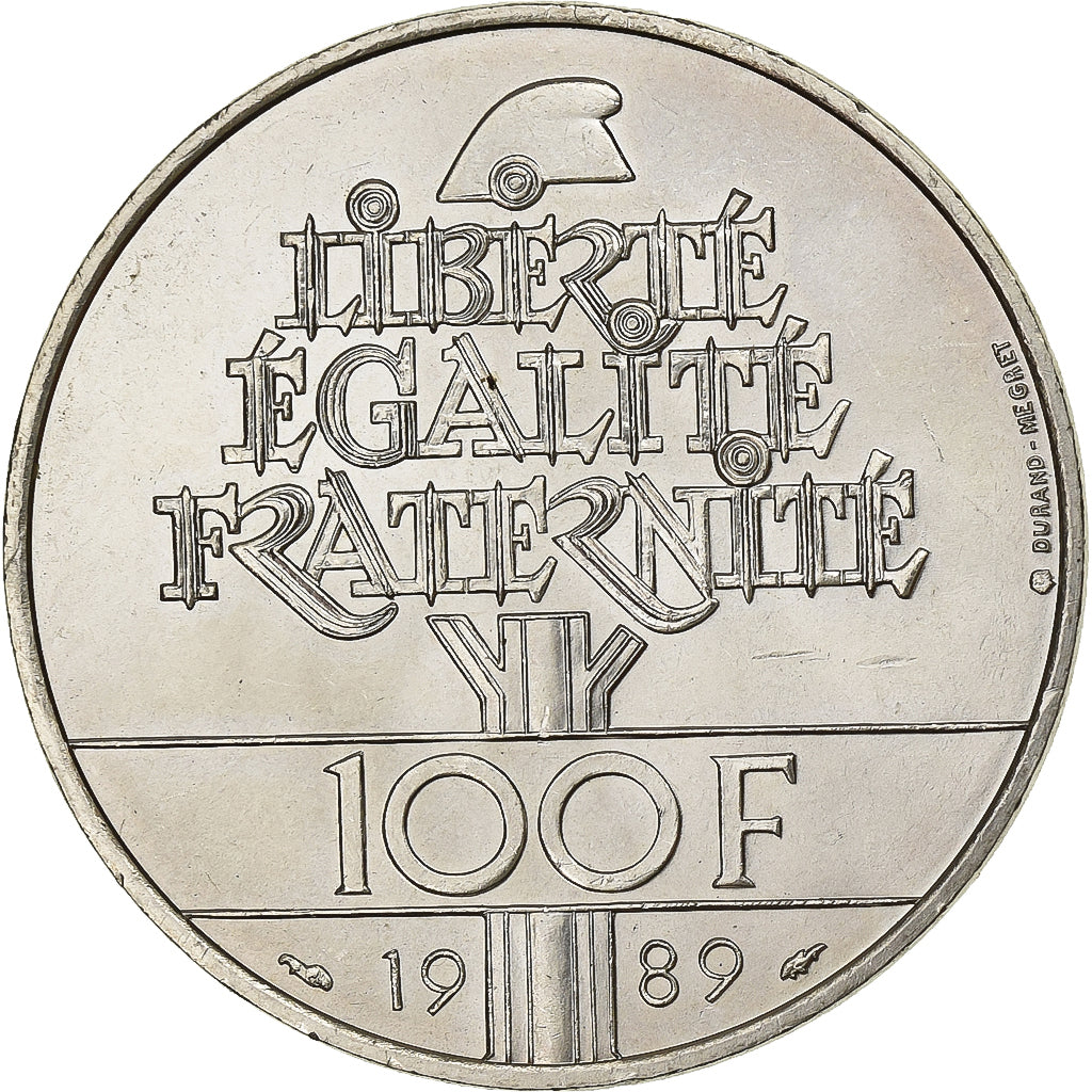 France, 100 Francs, Droits de l'Homme, 1989, Silver, AU(50-53), Gadoury:904