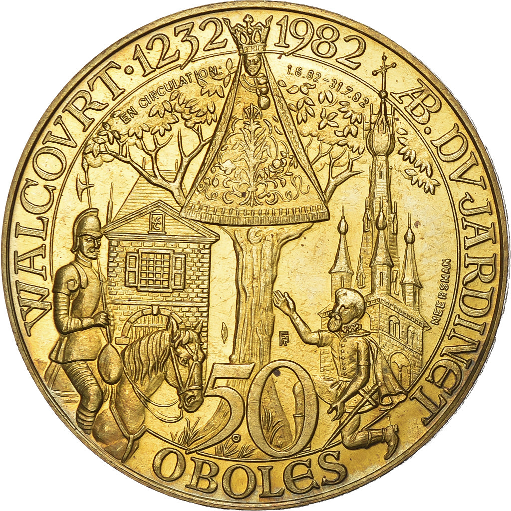 Belgia, Token, 50 Oboles - Walcourt, 1982, Mosiądz platerowany stalą