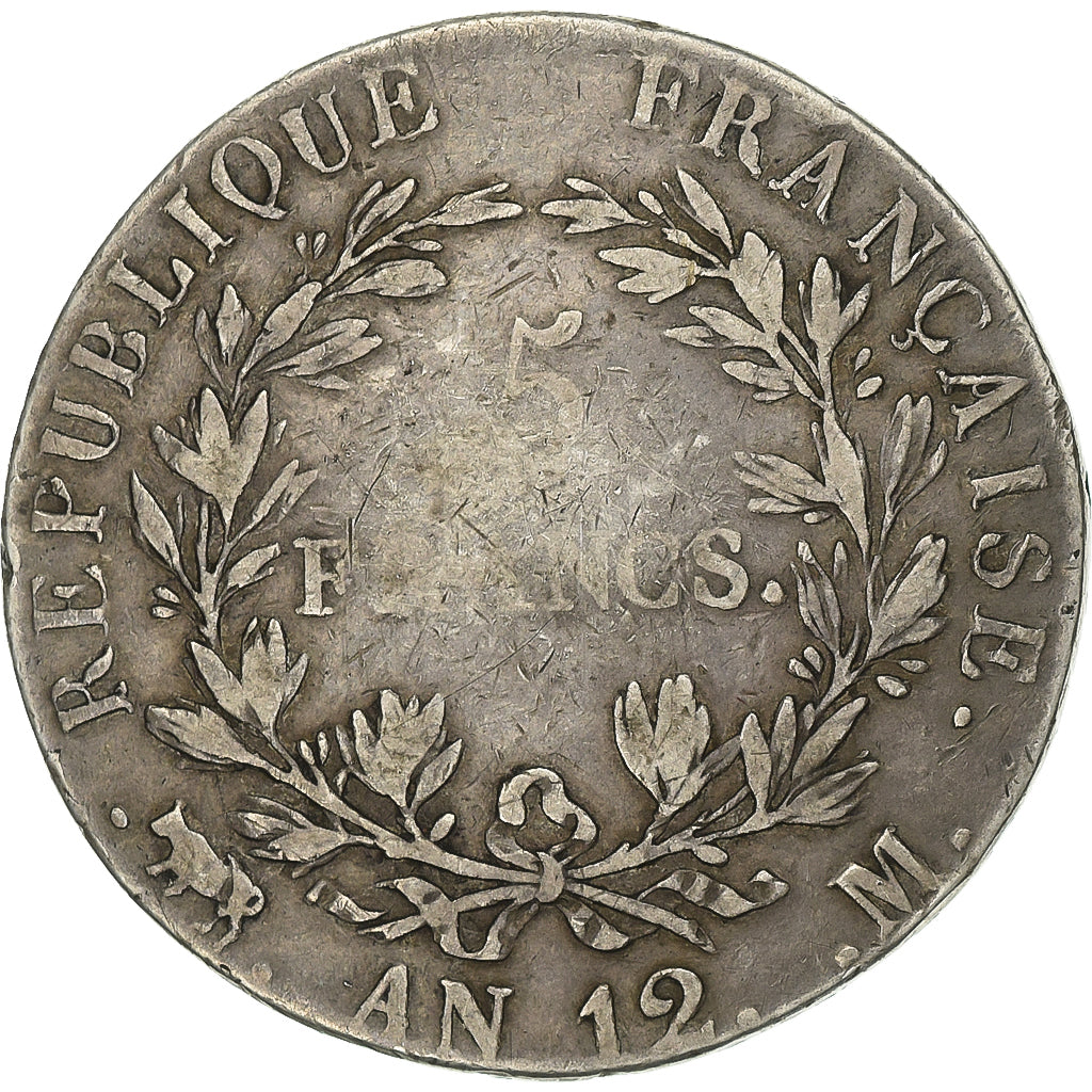 Frankreich, Napoleon I, 5 Francs, An 12, Toulouse, Silber, S+, Gadoury:579