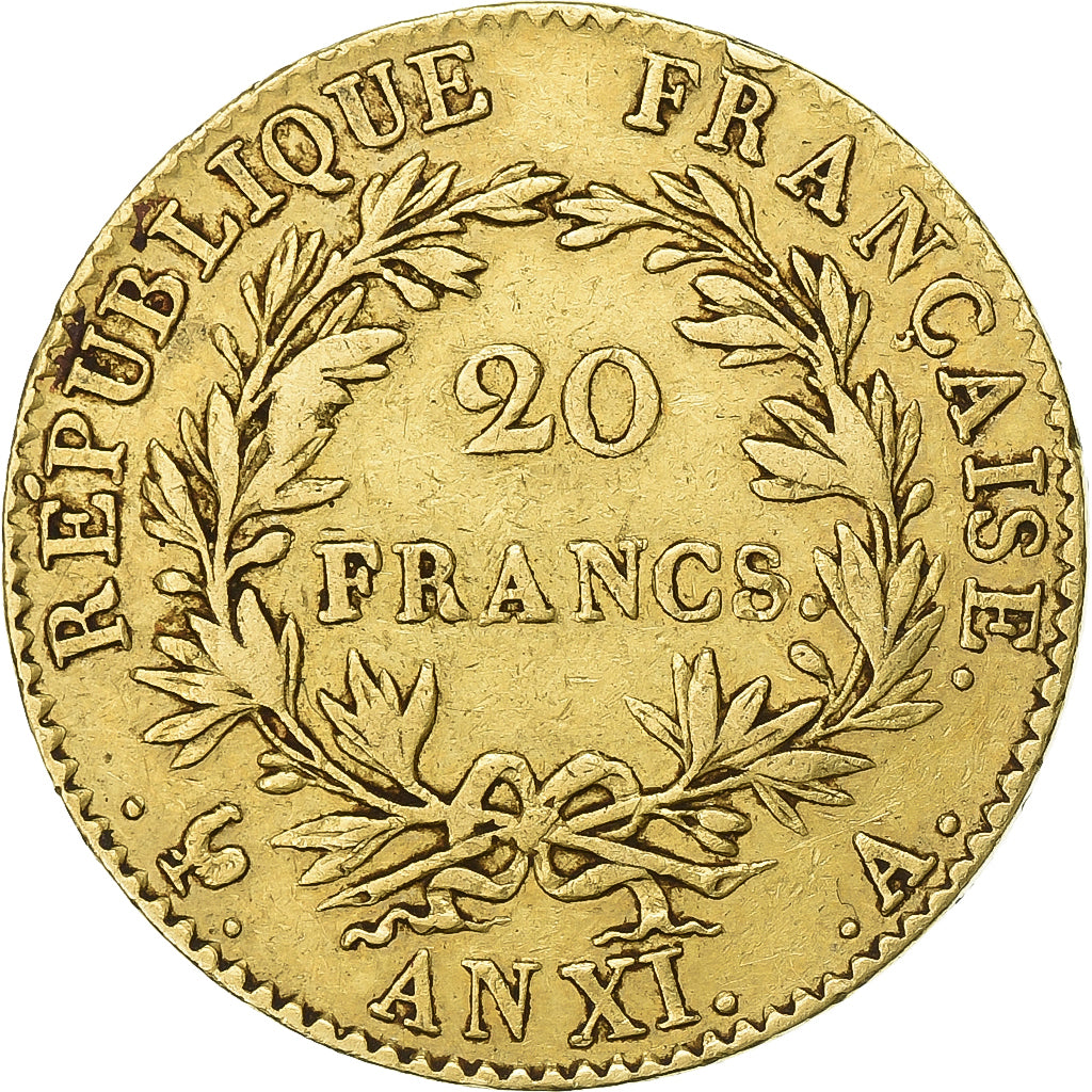 Francia, Napoleon I, 20 Francs, An XI, Paris, Oro, BB, Gadoury:1020, KM:651